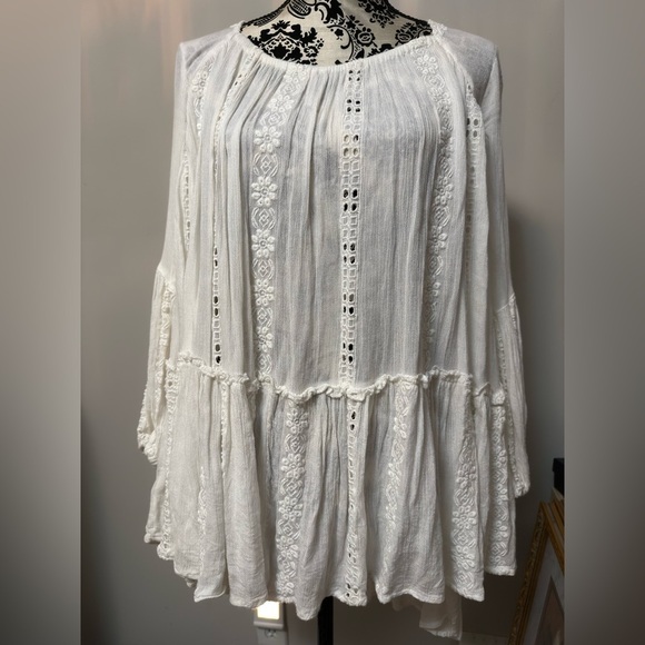 Free People White Kiss Kiss Tunic Hippie Flowy Boho Lace Size XS - Picture 6 of 6